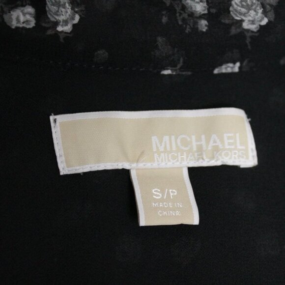 Michael Michael Kors Black Grey Floral Print Long Sleeve Blouse Size S - Picture 14 of 16